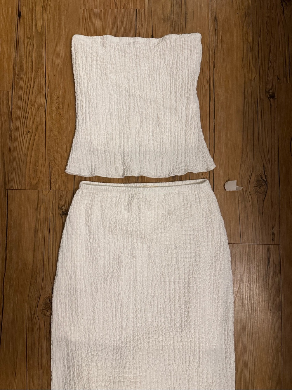 See You Monday White Textured Tube Top & Skirt Set